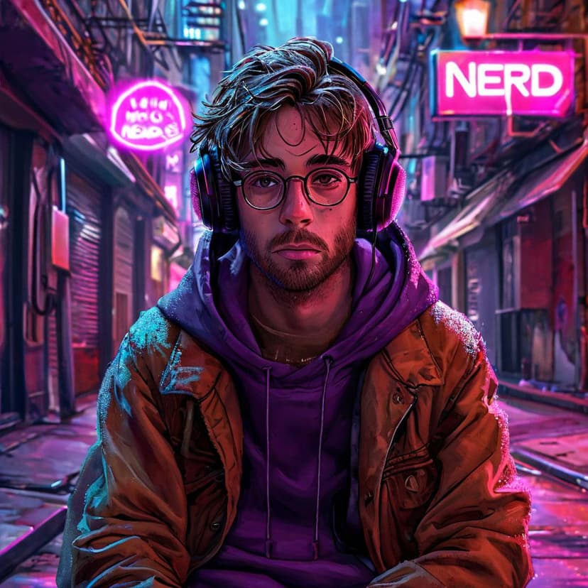 Arthur slouches in the neon-dappled alley