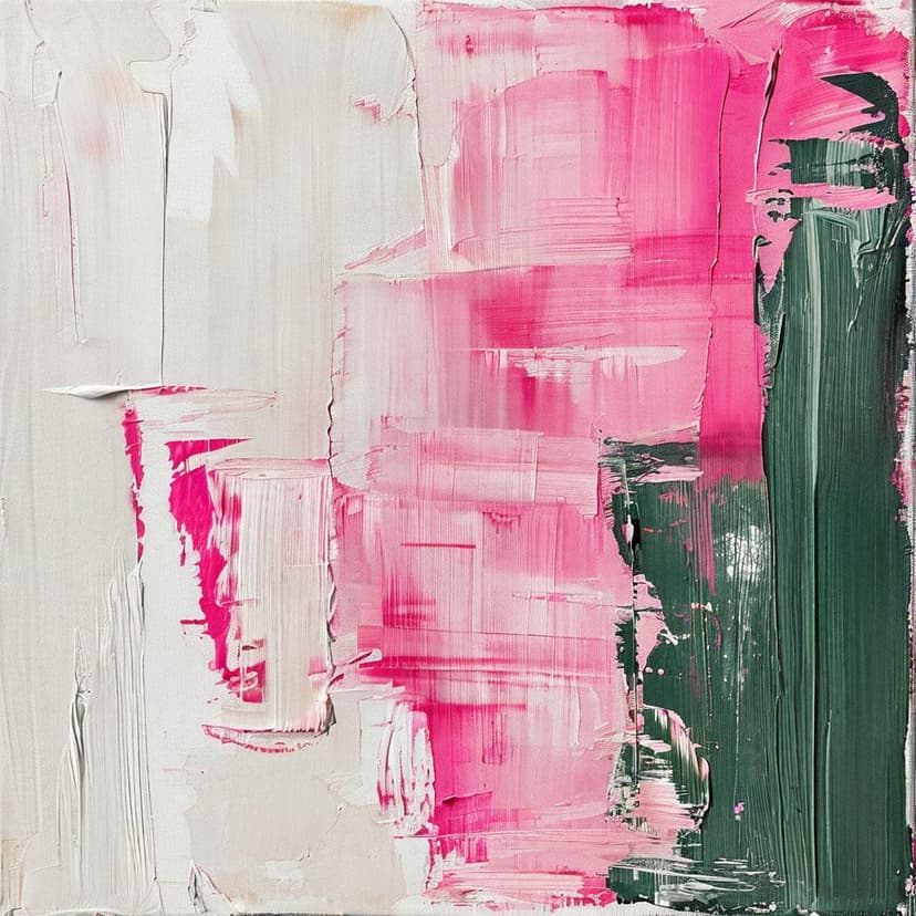 Abstract pink and sage brushstrokes on white canvas