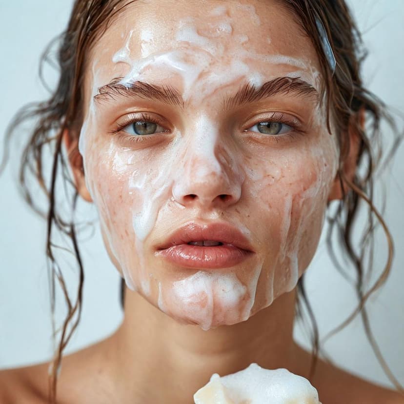 A fresh-faced model lathers with soap