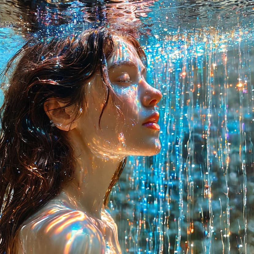 Beneath a shimmering waterfall