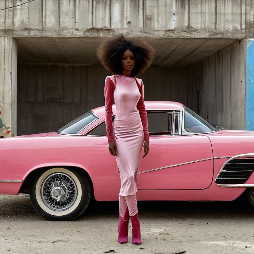 A 60s-mod Sudanese supermodel in pastel Prada and velvet bodycon