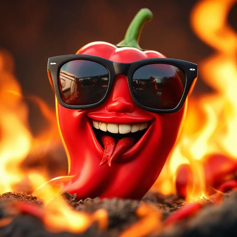 A glossy red chili pepper grins behind sunglasses