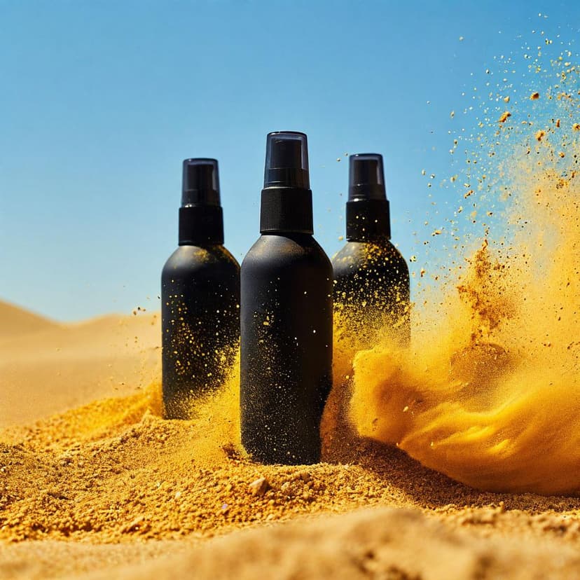 Matte black and vibrant yellow sprays stand elegantly in golden sand