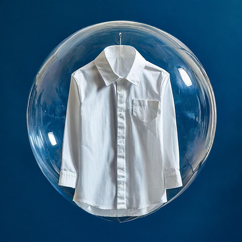 A crisp white shirt floats within a glowing bubble