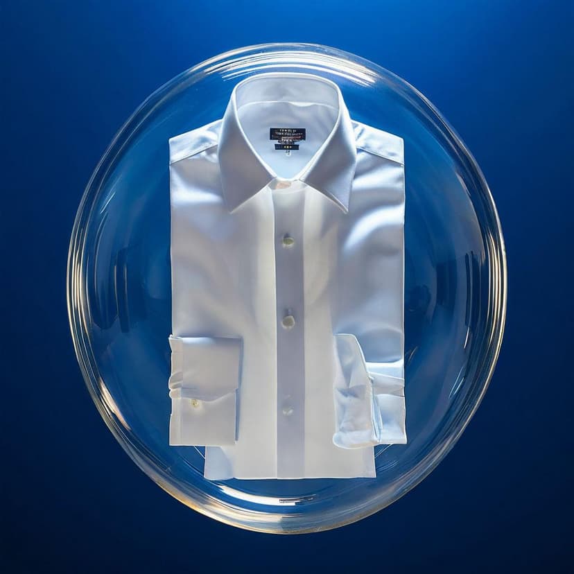 A white dress shirt drifts within a luminous bubble