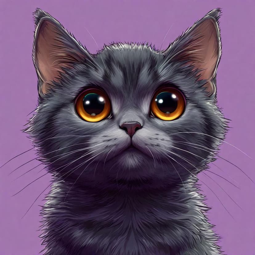 A dark grey 80s anime cat with big