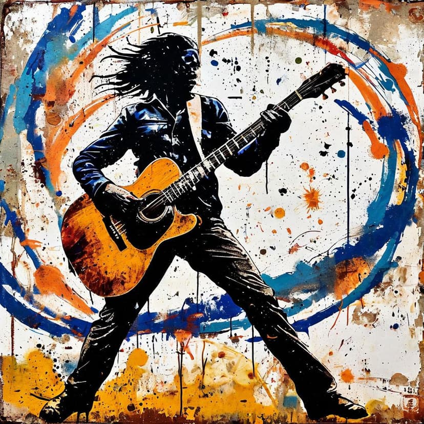 Stencil art: guitarist grounded like stone