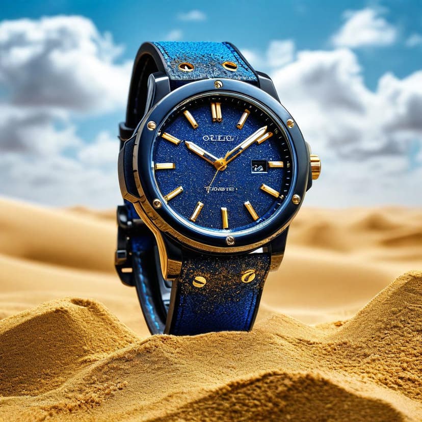 A sleek steel arm cradles golden sand