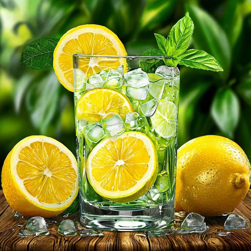 Zesty lemon soda with juicy slices and ice