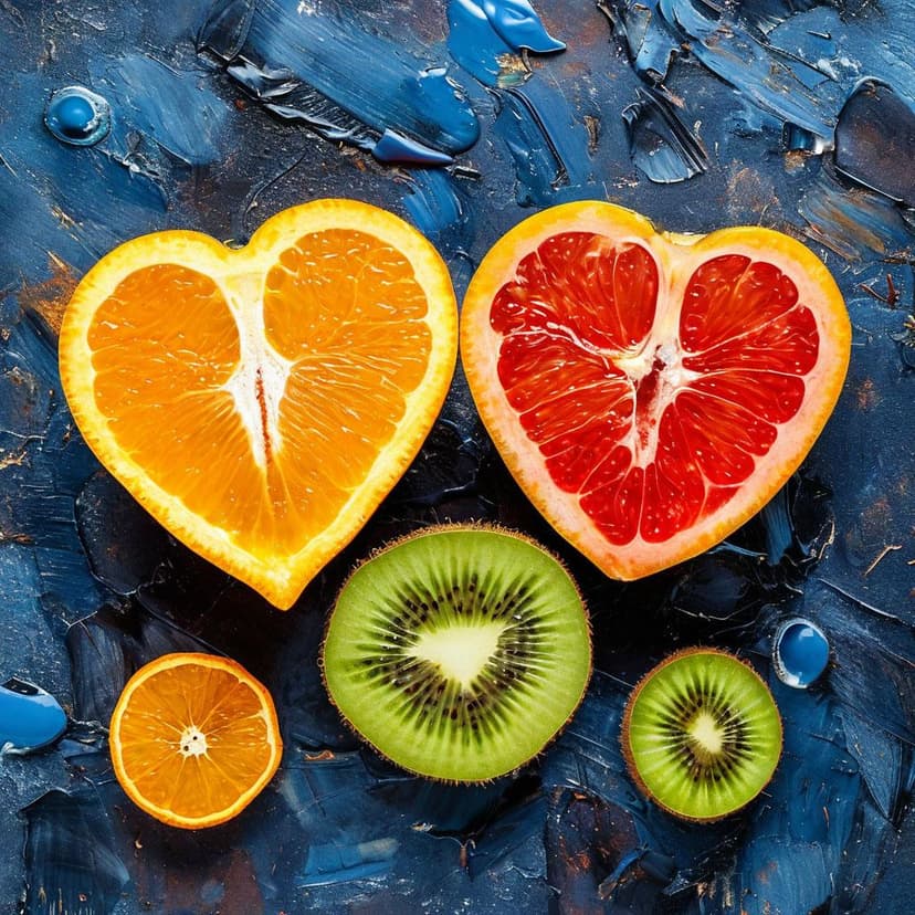 Три половинки фруктов в виде сердечек: помидор