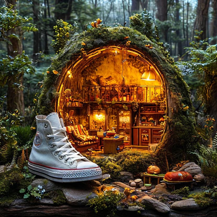 A sliced Converse reveals a miniature urban hideout inside