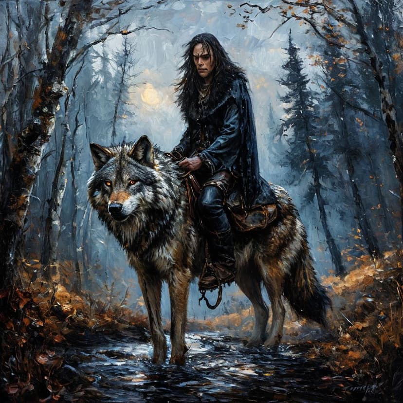 A Slavic duo rides a wolf through a gothic