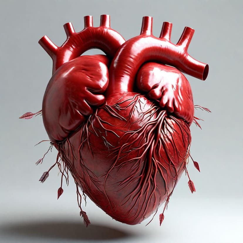 A 3D heart with flowing arrows on a clean background
