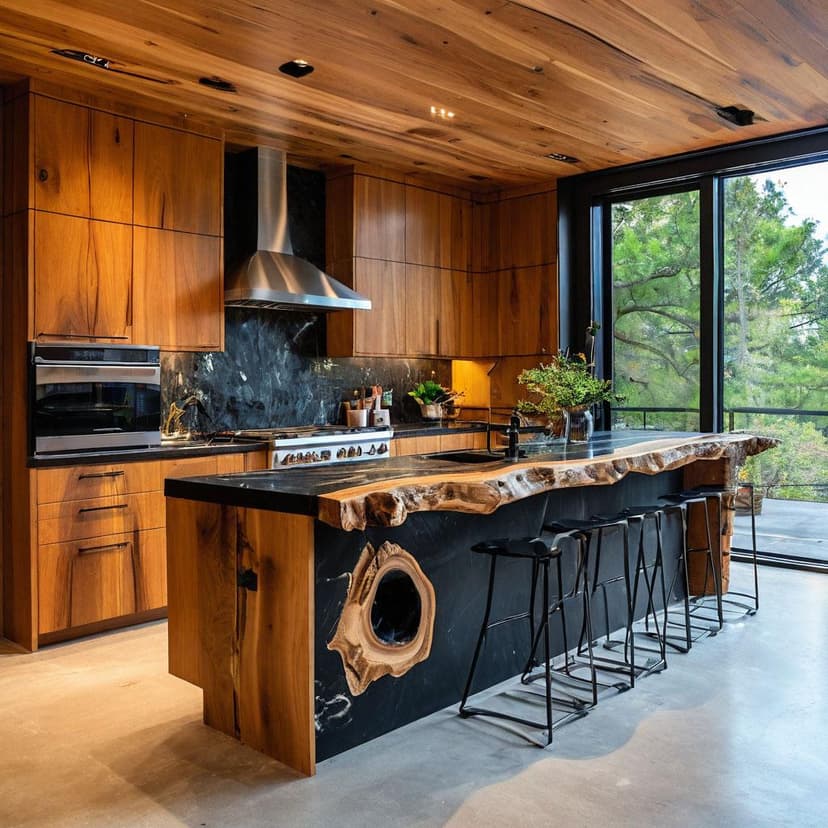 This kitchen blends organic warmth with sleek modernity