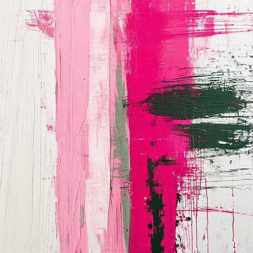 Vivid pink and sage strokes on white