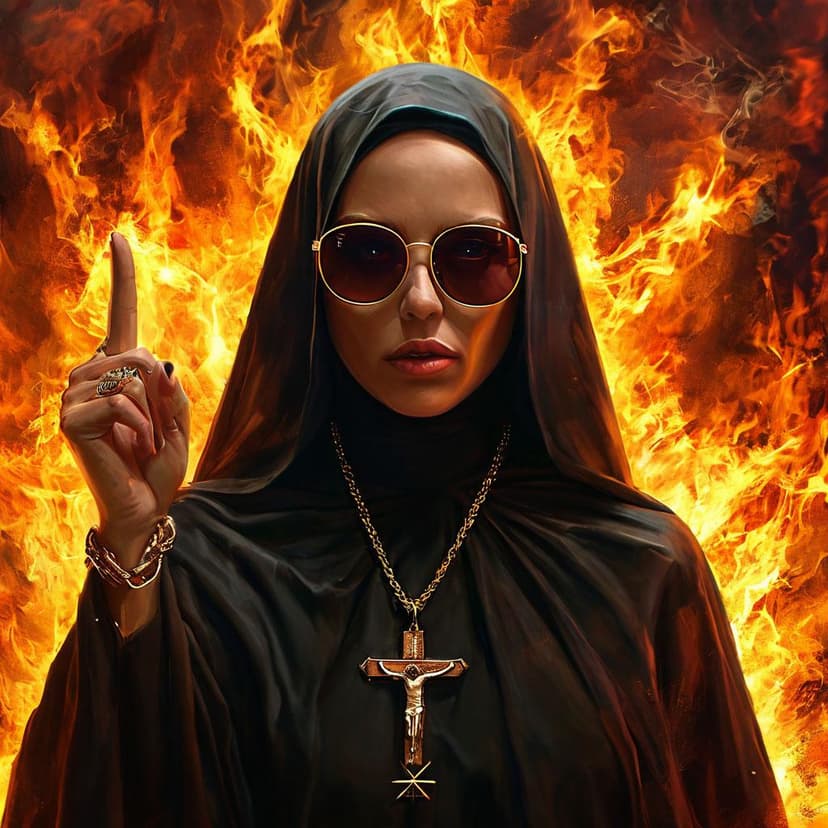 A nun in shades flips off hellfire
