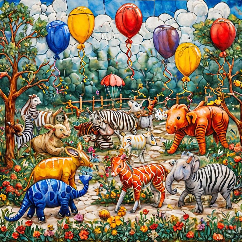 A hand-painted tile zoo