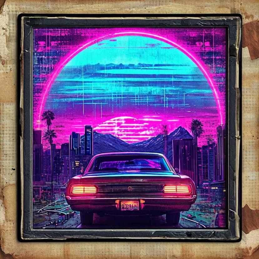 A glowing synthwave bill pulses with neon static