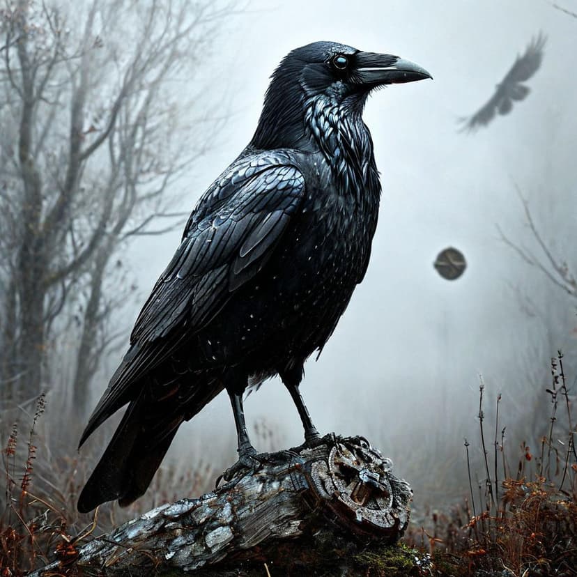 A tattered crow stands sentinel