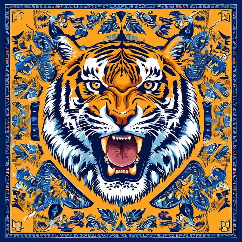 Bold yellow and blue fabric with clean borders features a centered