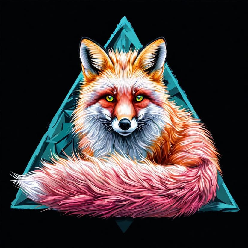 A vibrant snow fox rests on a geometric triangle