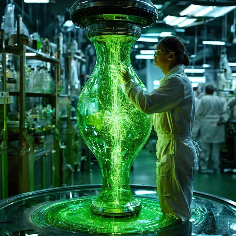 A scientist in white touches the pod’s glass