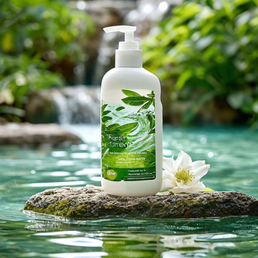 Soft waves meet serene waters. Fresh green shampoo