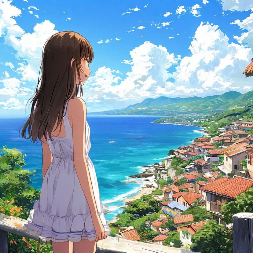 A gentle breeze stirs in a sun-drenched coastal village