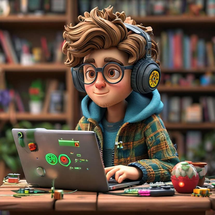 A rugged yet charming 3D claymation of a vibrant young programmer