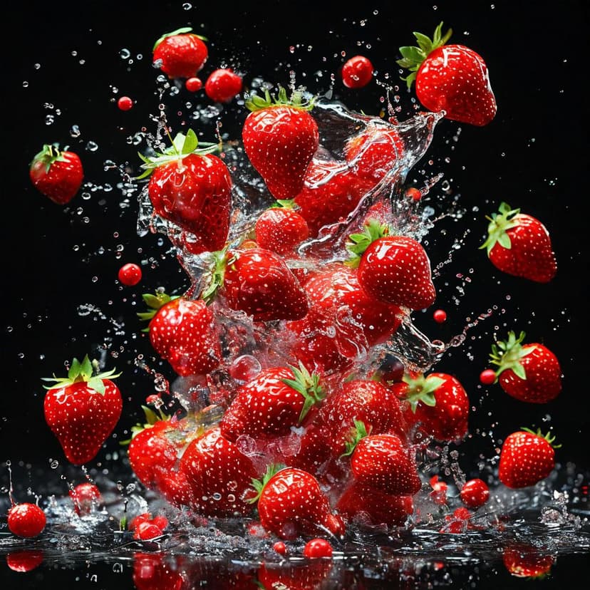 A dynamic tornado of glossy strawberries