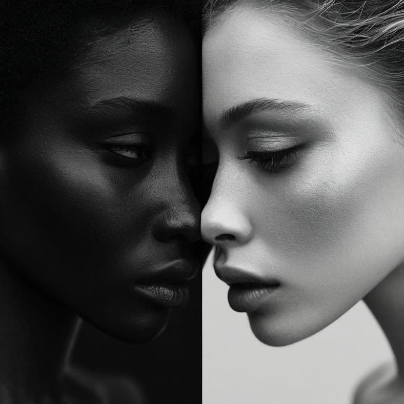 Black and white twins mirror each other perfectly—a minimalist yin-yang in soft